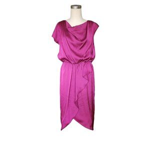 Vince Camuto Flutter Dress Women’s Size 4 Fuschia Pink Satin Assymetrical Sleeve